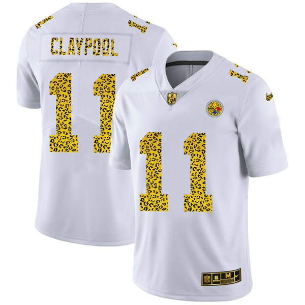 Men's Pittsburgh Steelers #11 Chase Claypool 2020 White Leopard Print Fashion Limited Stitched Jersey